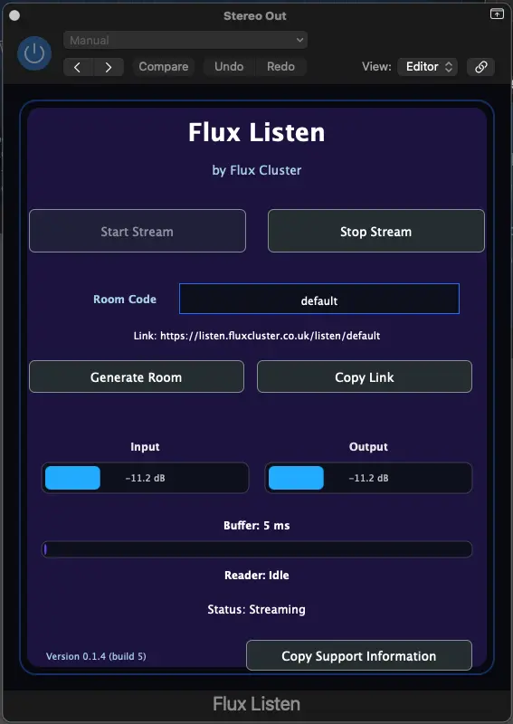 Flux Listen Audio Unit running inside Logic Pro