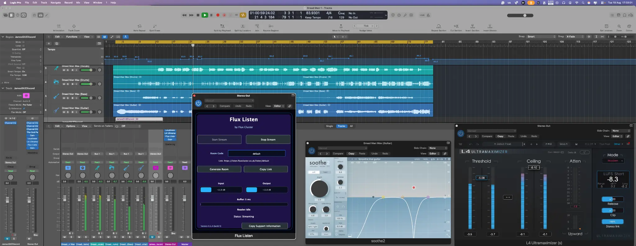 Logic Pro project shared through Flux Session